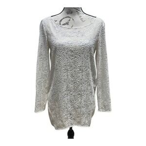 Zara Woman Lace Tunic Top Elegant‎ Long Sleeve Ivory Cream Size M